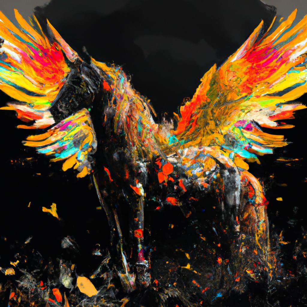 Winged Horse Digital Art in Maniacal Style