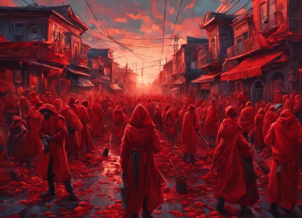 Town Repainting Turns Red: A Fantastical Art