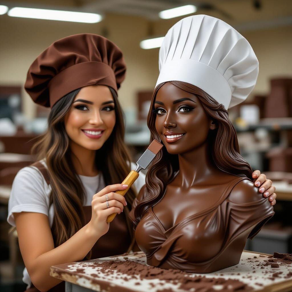 Chocolate Factory: Woman Sculpting Self-Portrait Bust