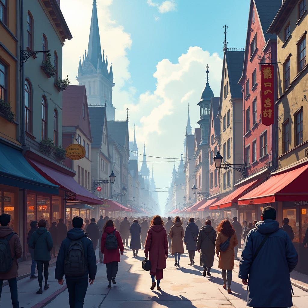 Vibrant Urban Dreamscape in Watercolour