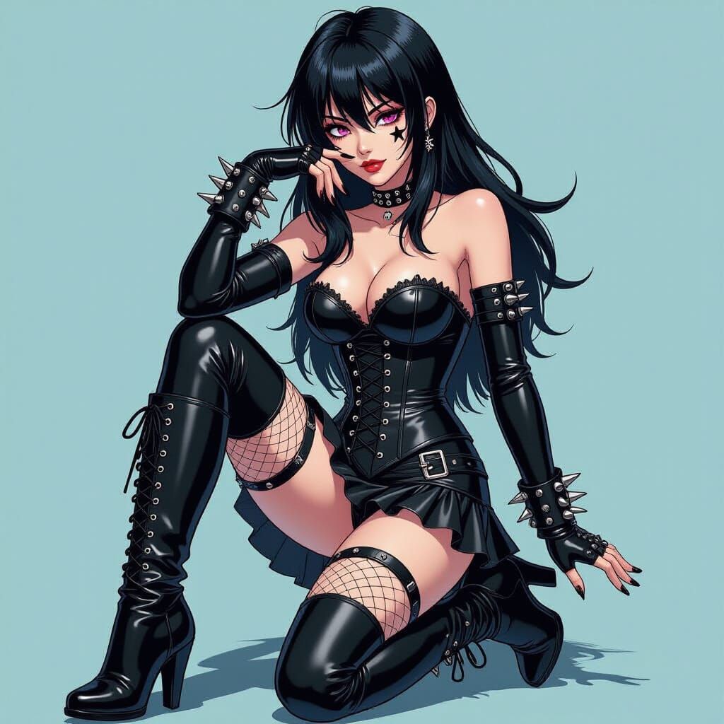 Glam Rock Anime Woman with Long Legs