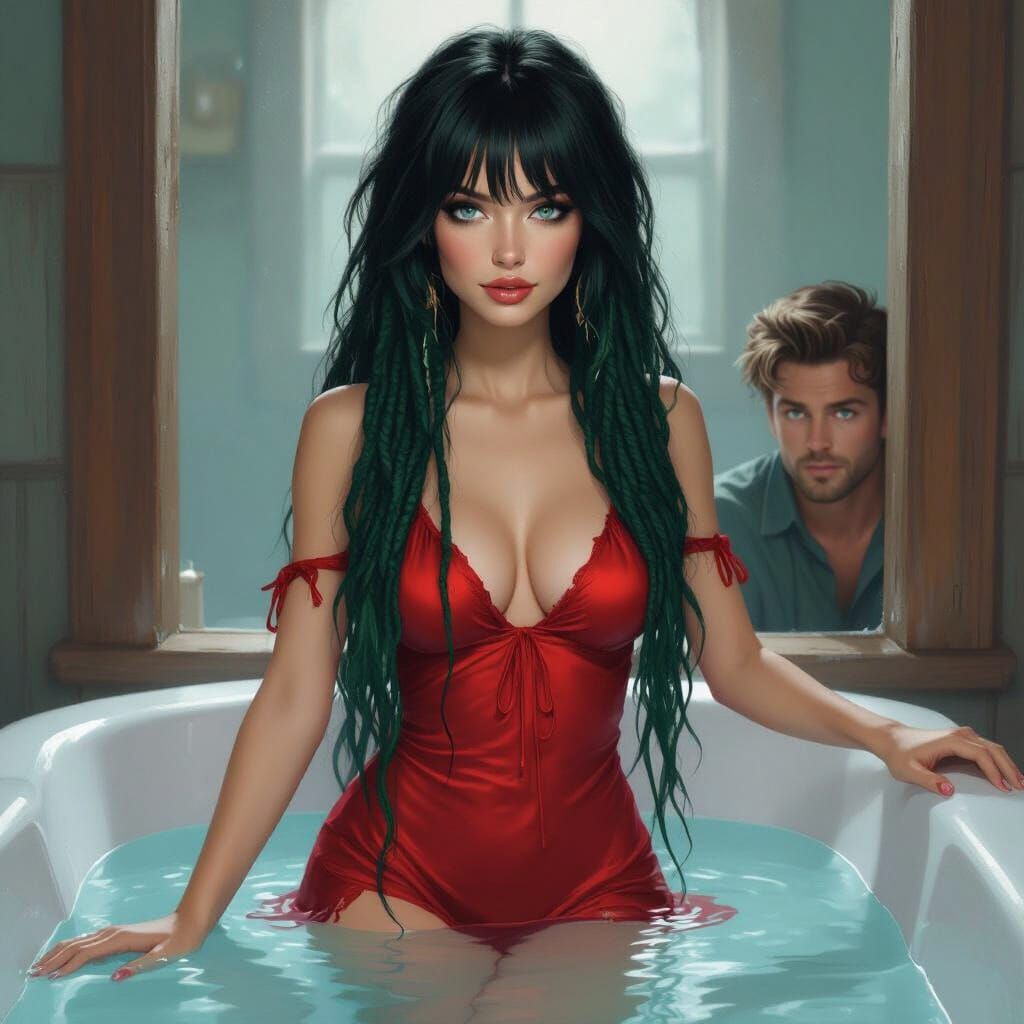 Witchy Woman Tests Bathwater, Unaware of Peeping Man