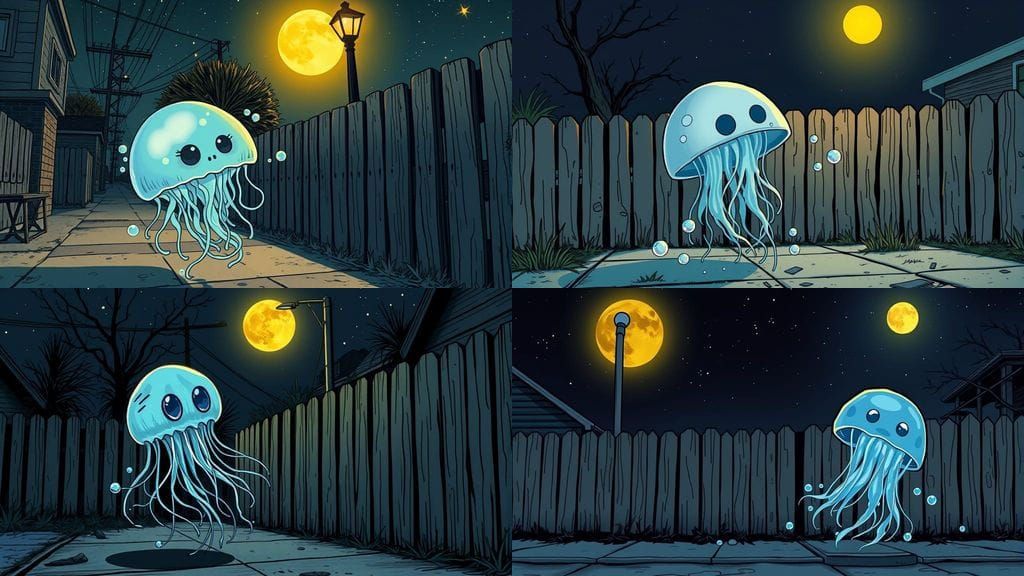 Ghostly Jellyfish Floating Under Starry Night Sky