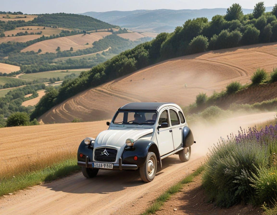 Retro French Citroen 2CV Cruises Through Summer Countryside