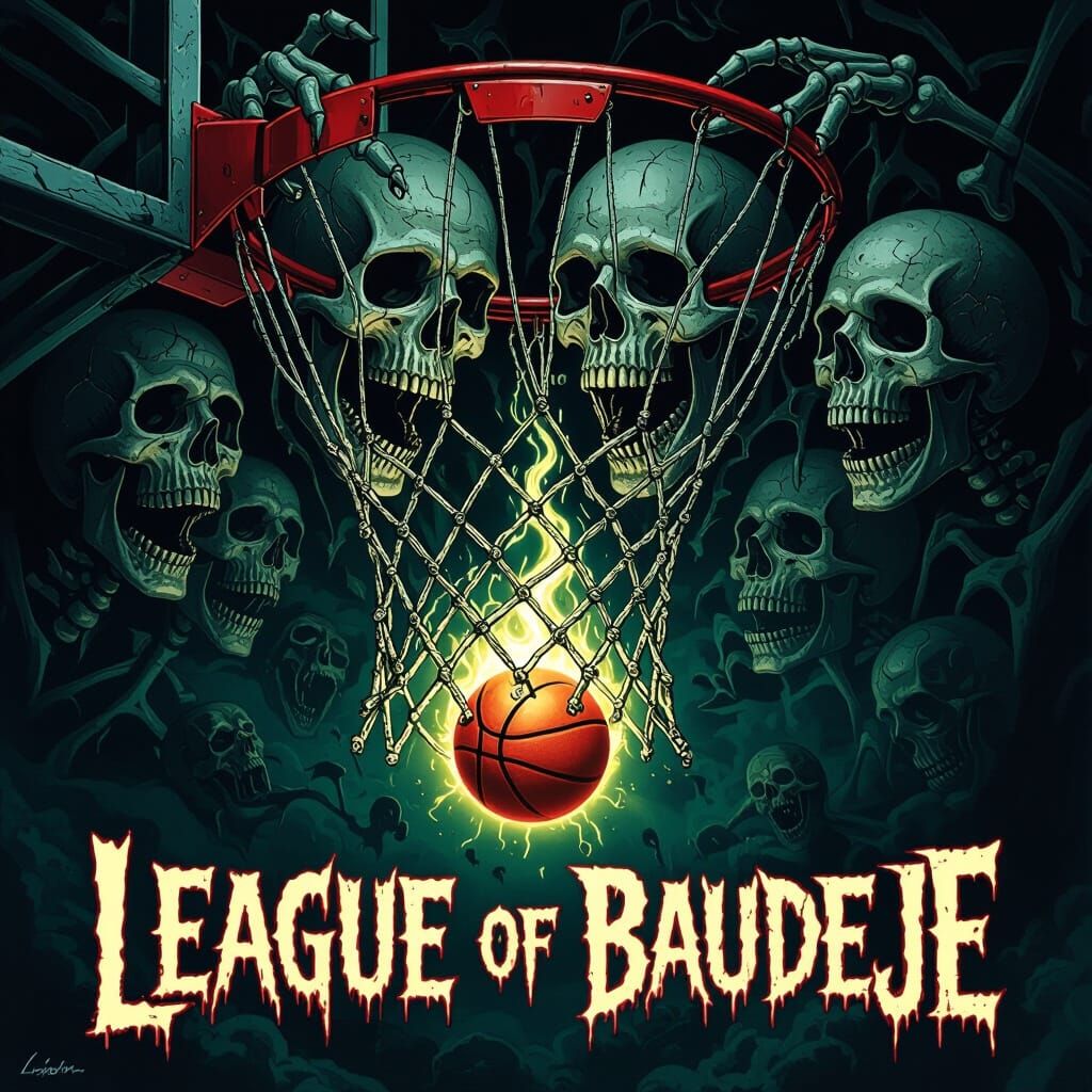 Haunted Basketball Hoop with Screaming Faces in Dark Style