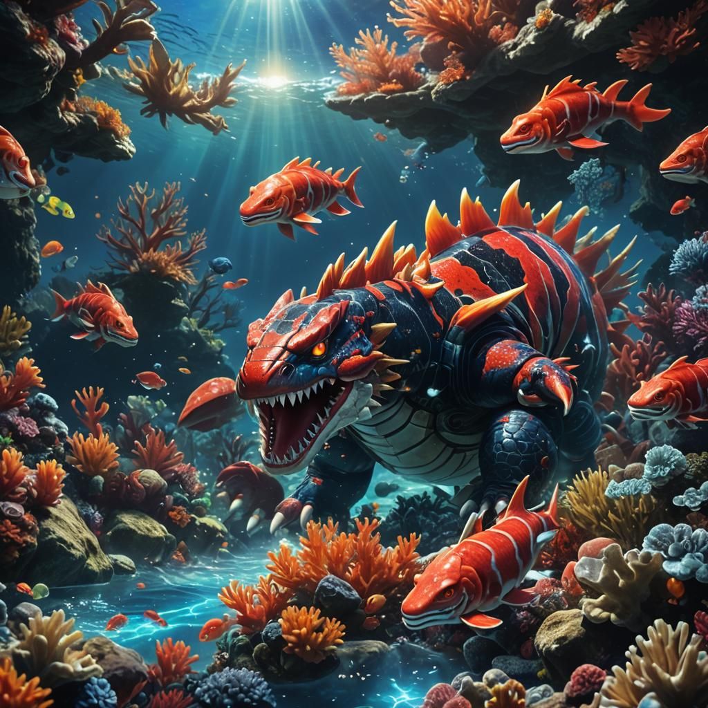 Primal Groudon and Krookodile Underwater Digital Art