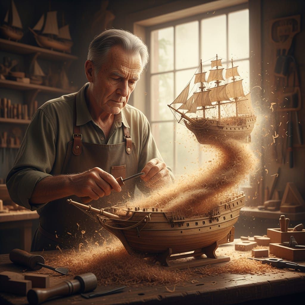 Wood Carver Creates Magical Ship from Sawdust