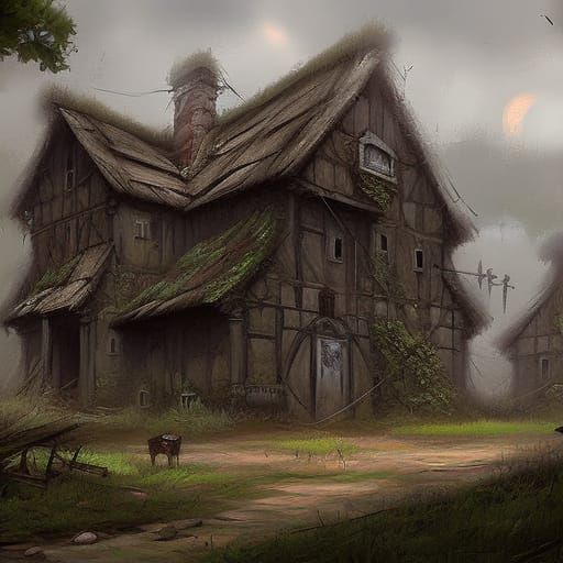 Eerie Abandoned Village Scene