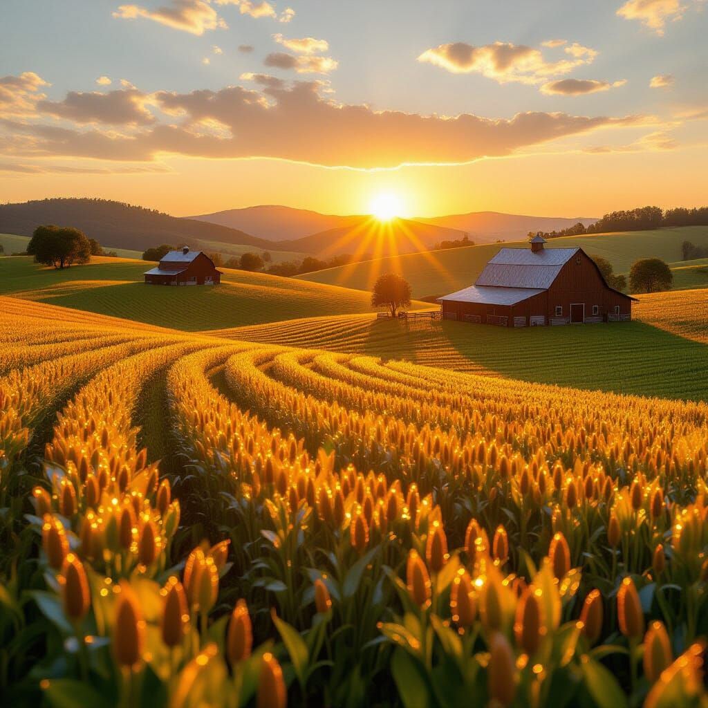 Glass Farm Landscape in Golden Hour Light