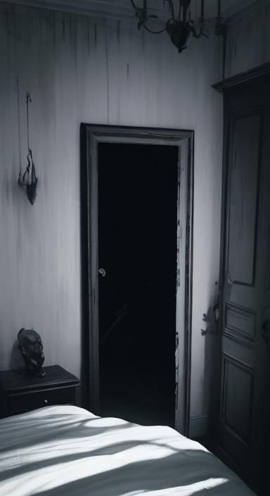 Eerie Bedroom Doorway with Flickering Light