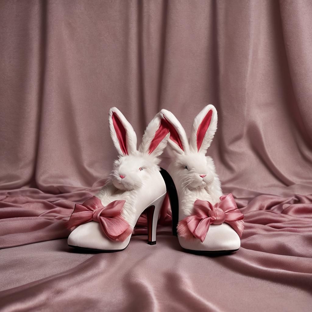 High Heel Fluffy Bunny Slippers on Silk