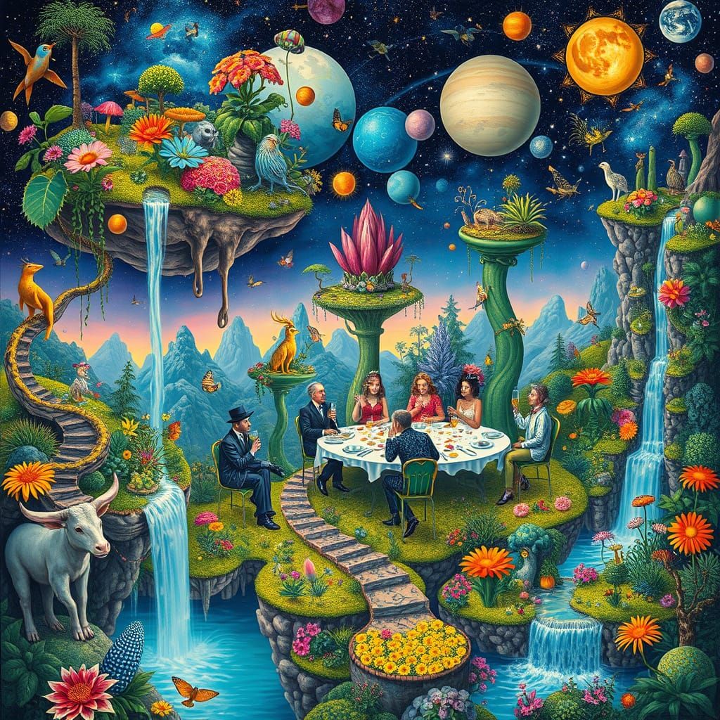 Alien Garden Party in a Surreal Style