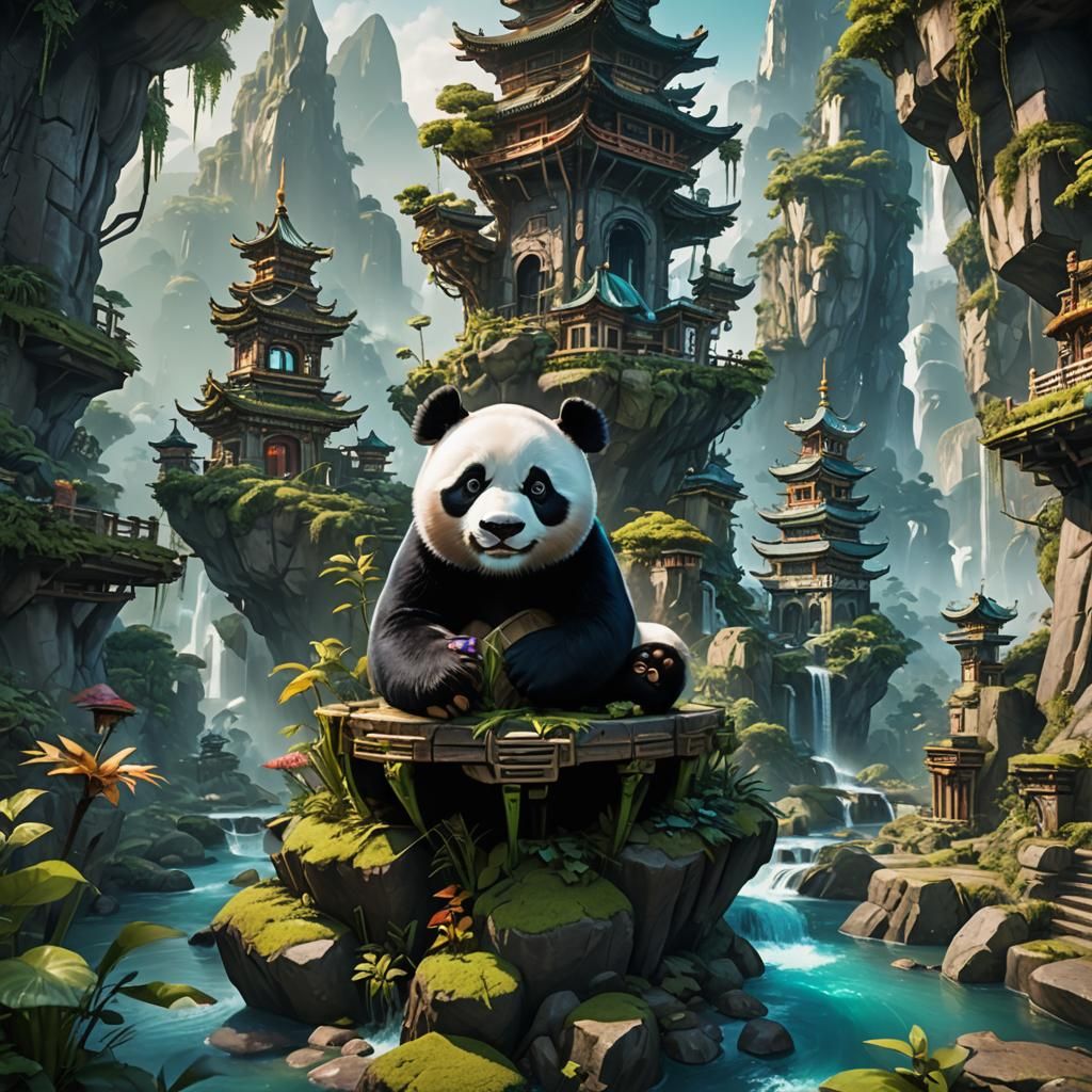 Fantastical Panda in Detailed Matte Painting Style