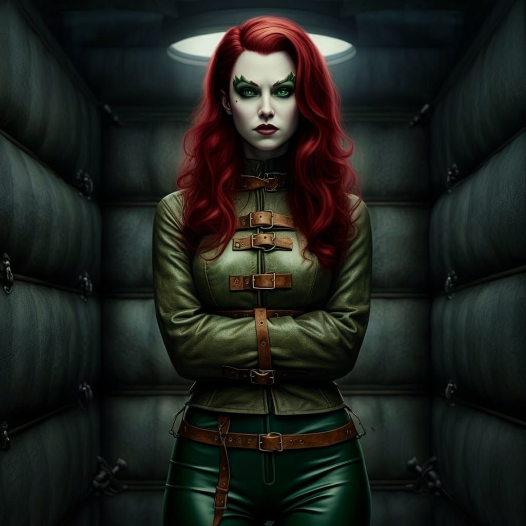 Poison Ivy in Straitjacket: Dark, Moody Close-Up