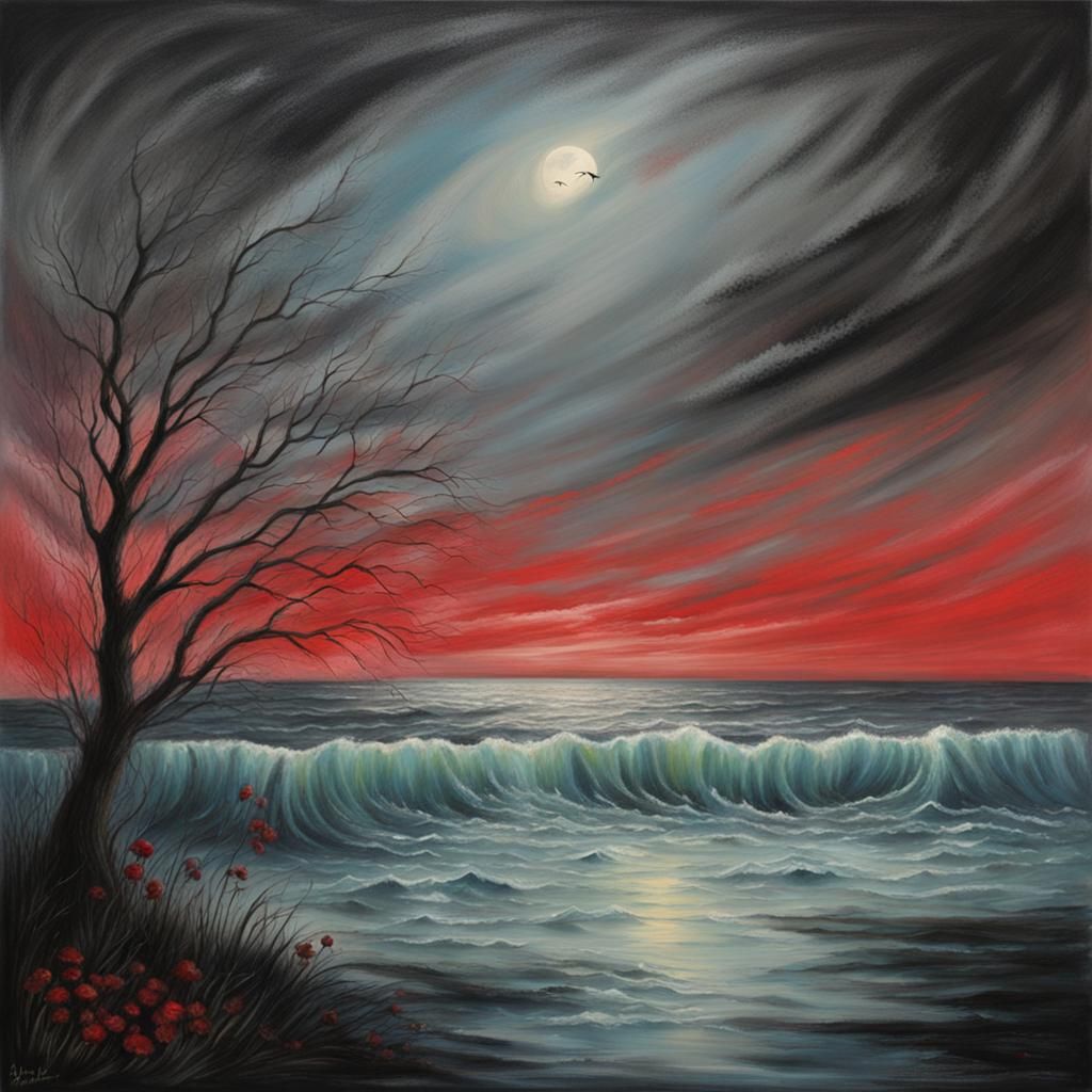 Sanguinary Sea Landscape in Pastel Colors