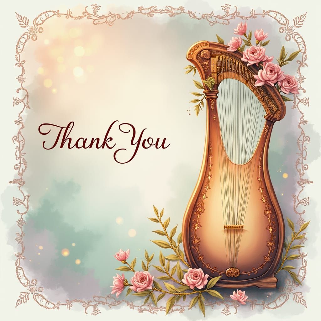 Elegant Autoharp Thank You Card in Watercolor Style