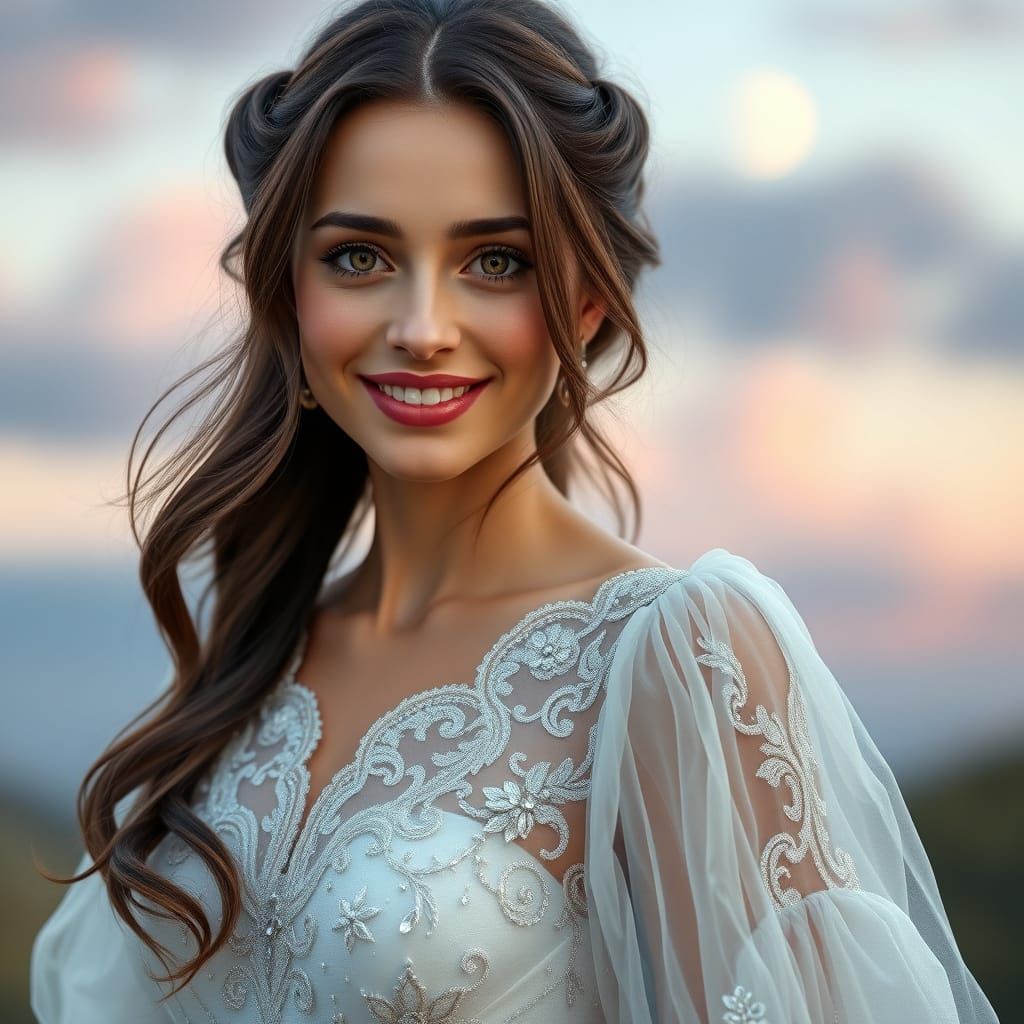 Ethereal European Beauty in Lavish Gown