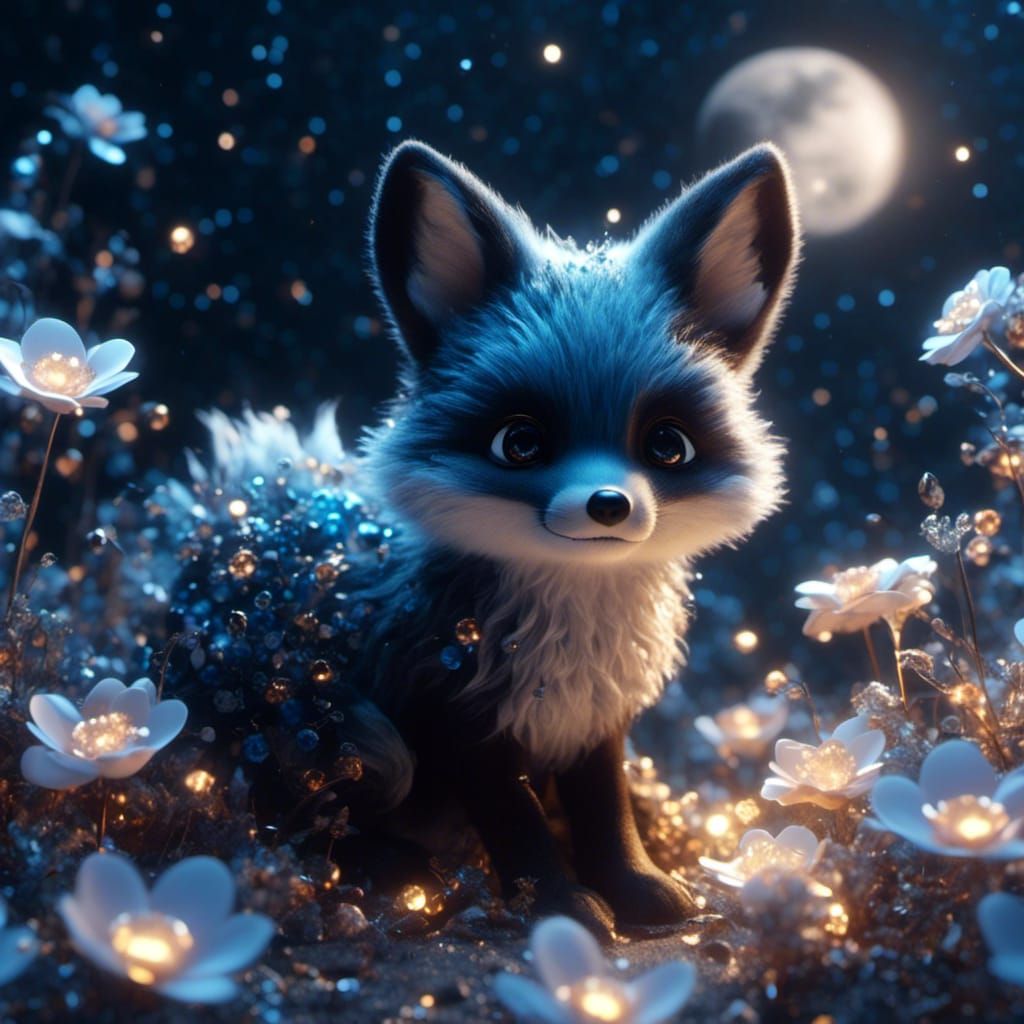 Mystic Baby Fox Under a Starry Sky