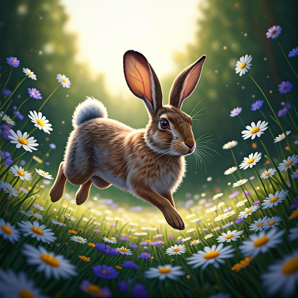 Rabbit Hopping Through Magical Flower Meadow