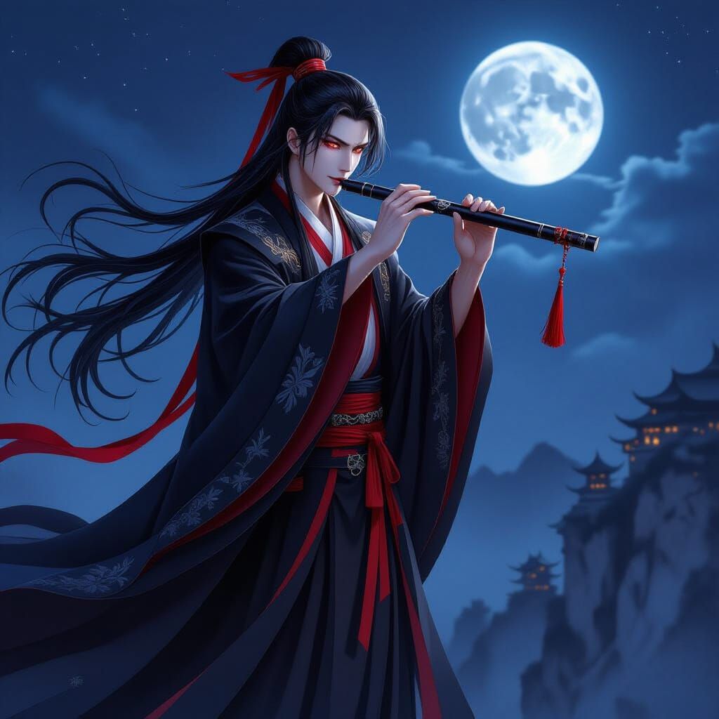 Wei Wuxian Playing Flute on Cliff