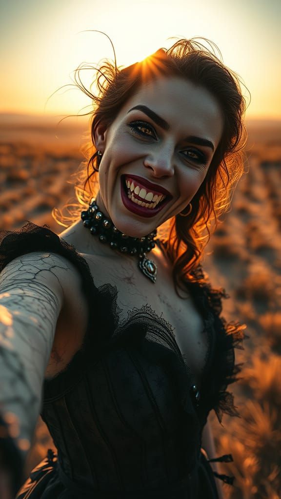 Ethereal Vampire Selfie in Sunlit Disintegration