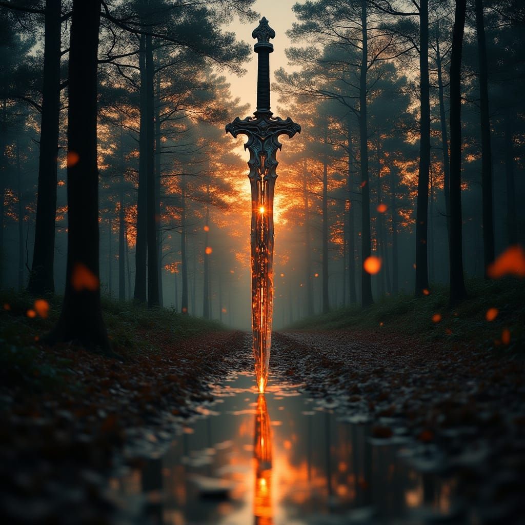 Righteous Flaming Sword of Albion in Forest Landscape