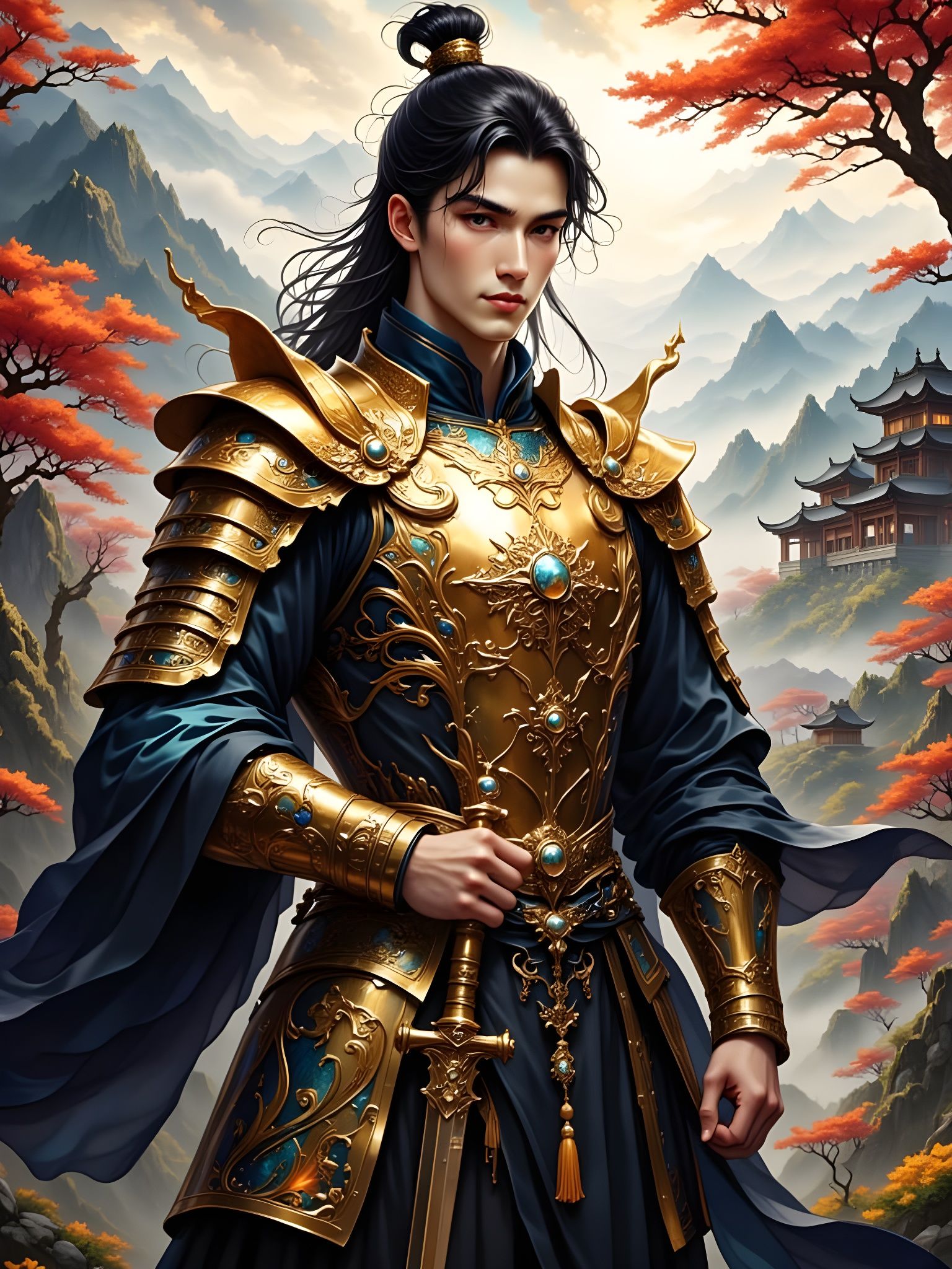 Donghua Style Warrior in Golden Armor