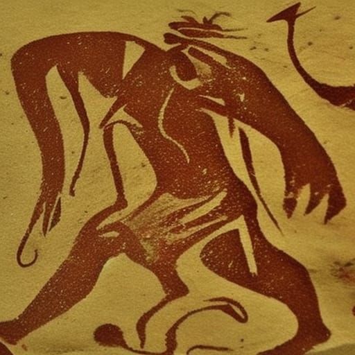 Bold Sci-Fi Cave Painting in Prehistoric Style