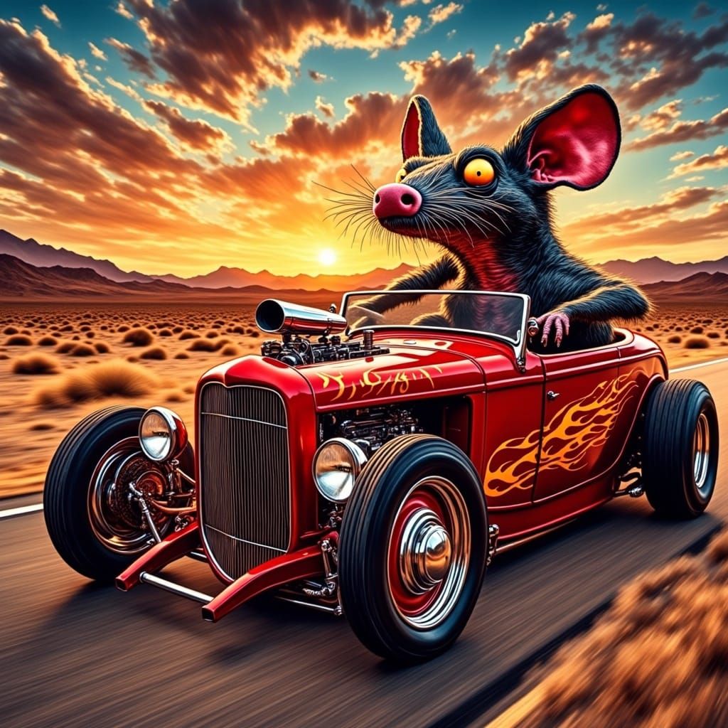 RatFink Monster Cruises in Ed Roth-Style Hotrod