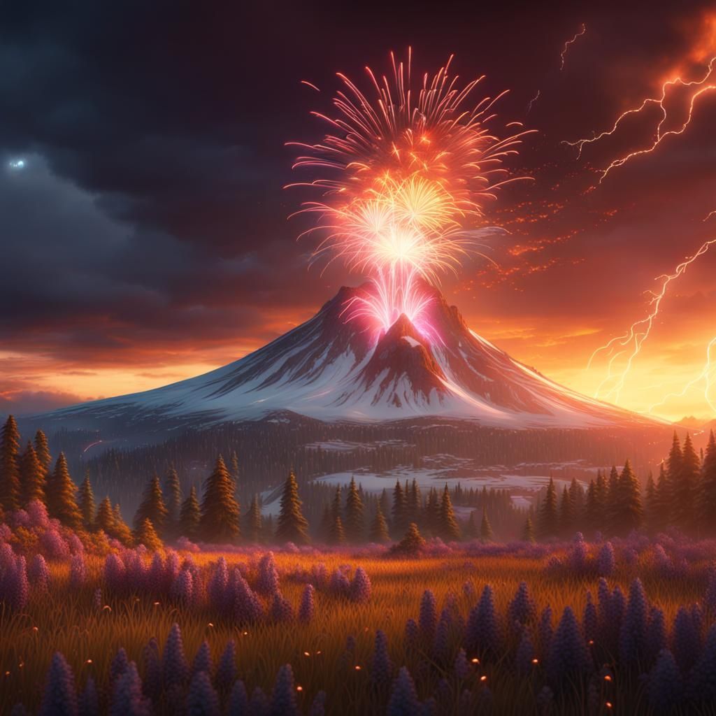 Spectacular Fireworks Display over Natural Wonders