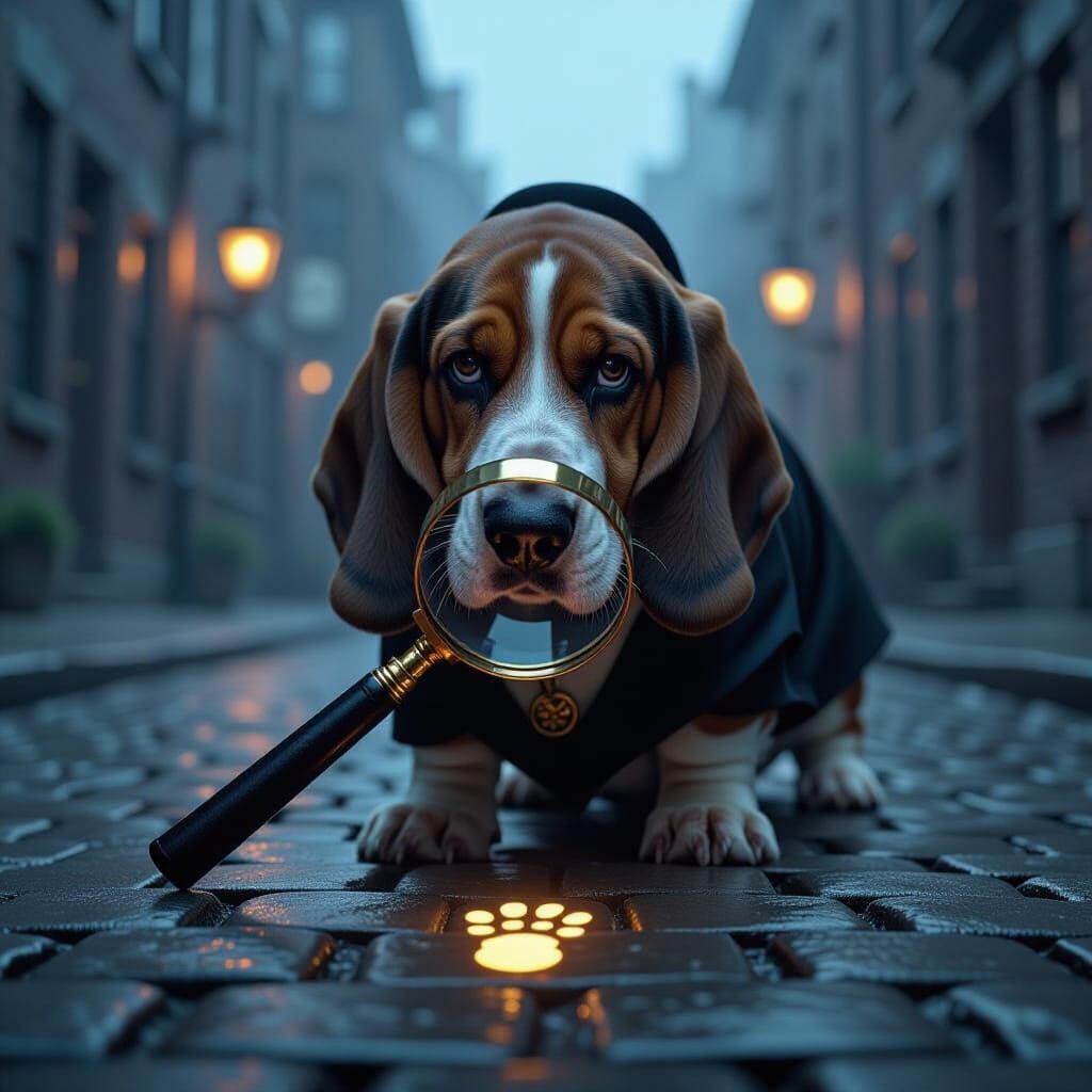 Victorian Basset Hound Detective Investigates Glowing Footpr...