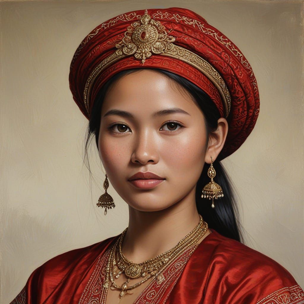Burmese Kayah Woman Portrait in Velázquez Oil Style