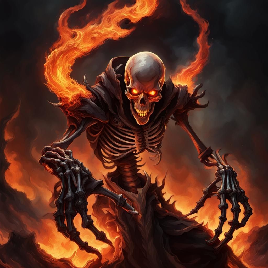 Fearsome Flaming Skeleton Demon in Doom Eternal Style