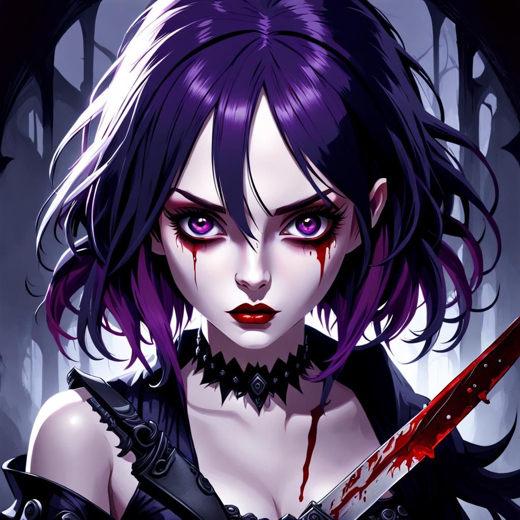 Dark Fantasy Woman with Bloody Knife Portrait