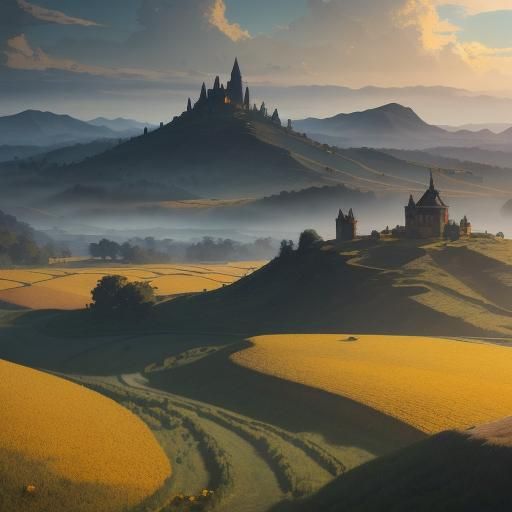 Cavalry Gallop Past Farm: Fantasy Digital Art