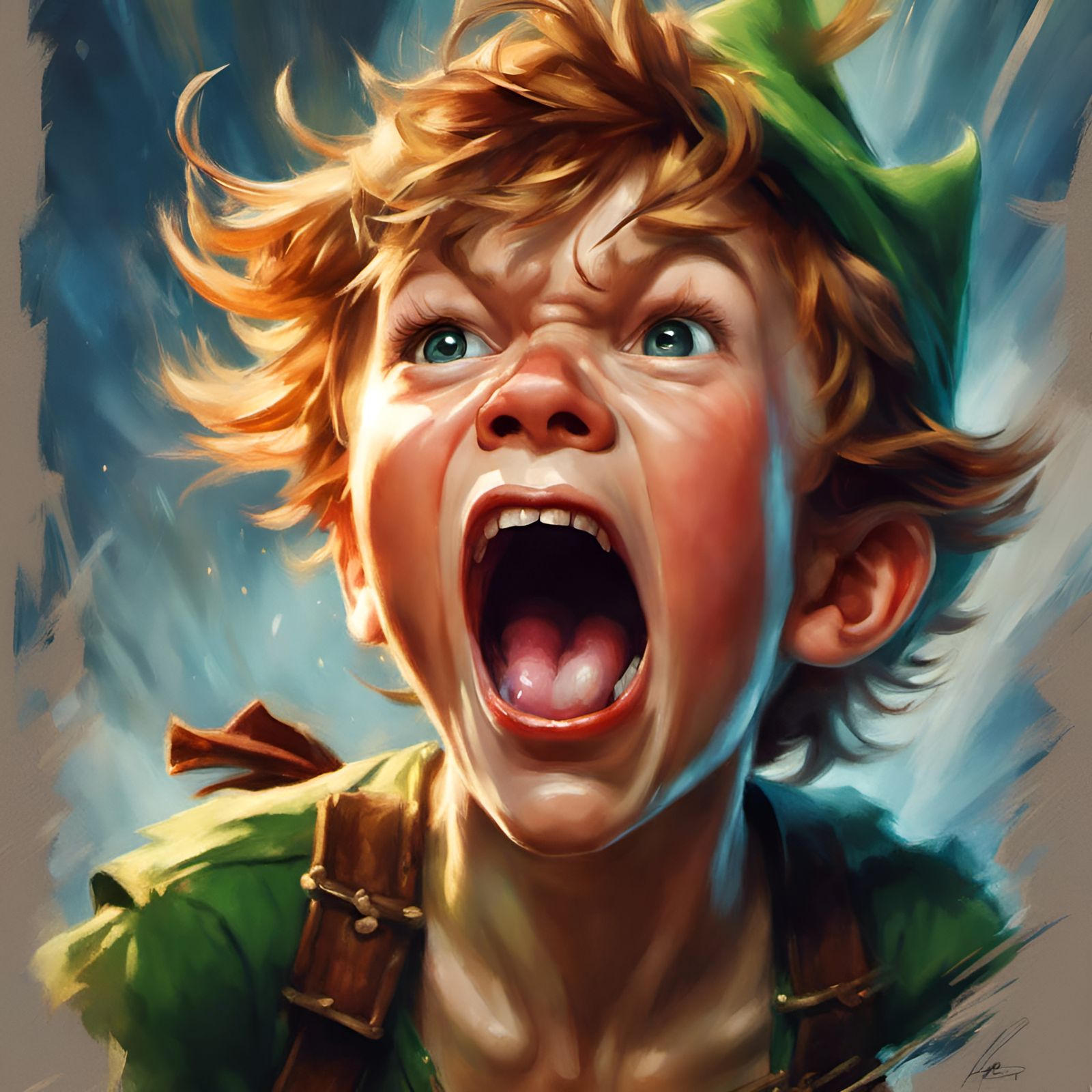 Peter Pan's Fright: A Detailed Pixar-Style Portrait
