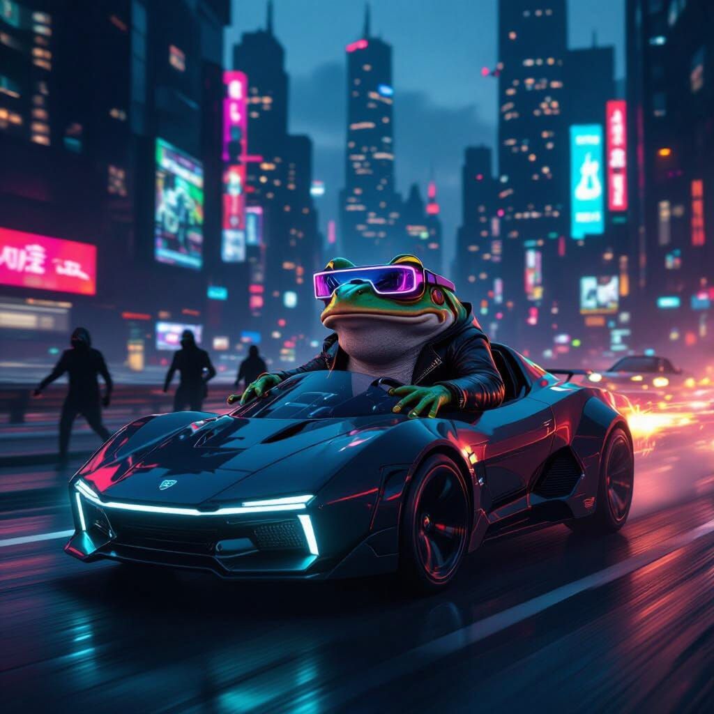 Cyberpunk Frog Chase Through Neon Cityscape