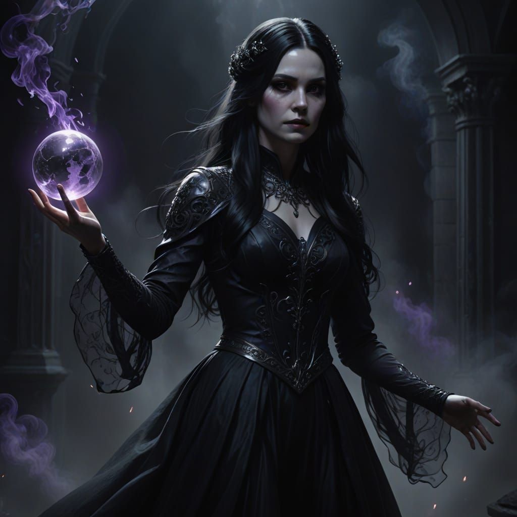 Dark Fantasy Villainous Woman with Black Light Orb