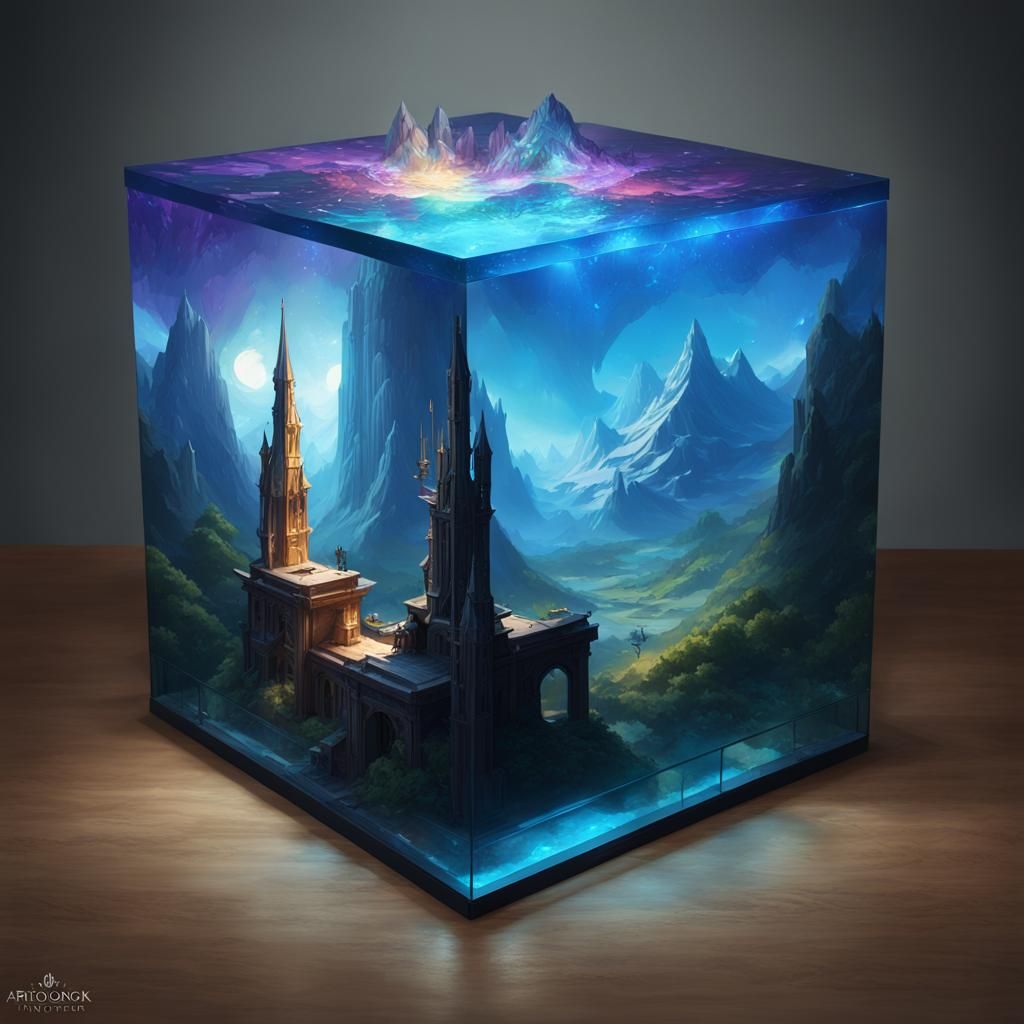 Fantasy Cube Portrait in Art Nouveau Style