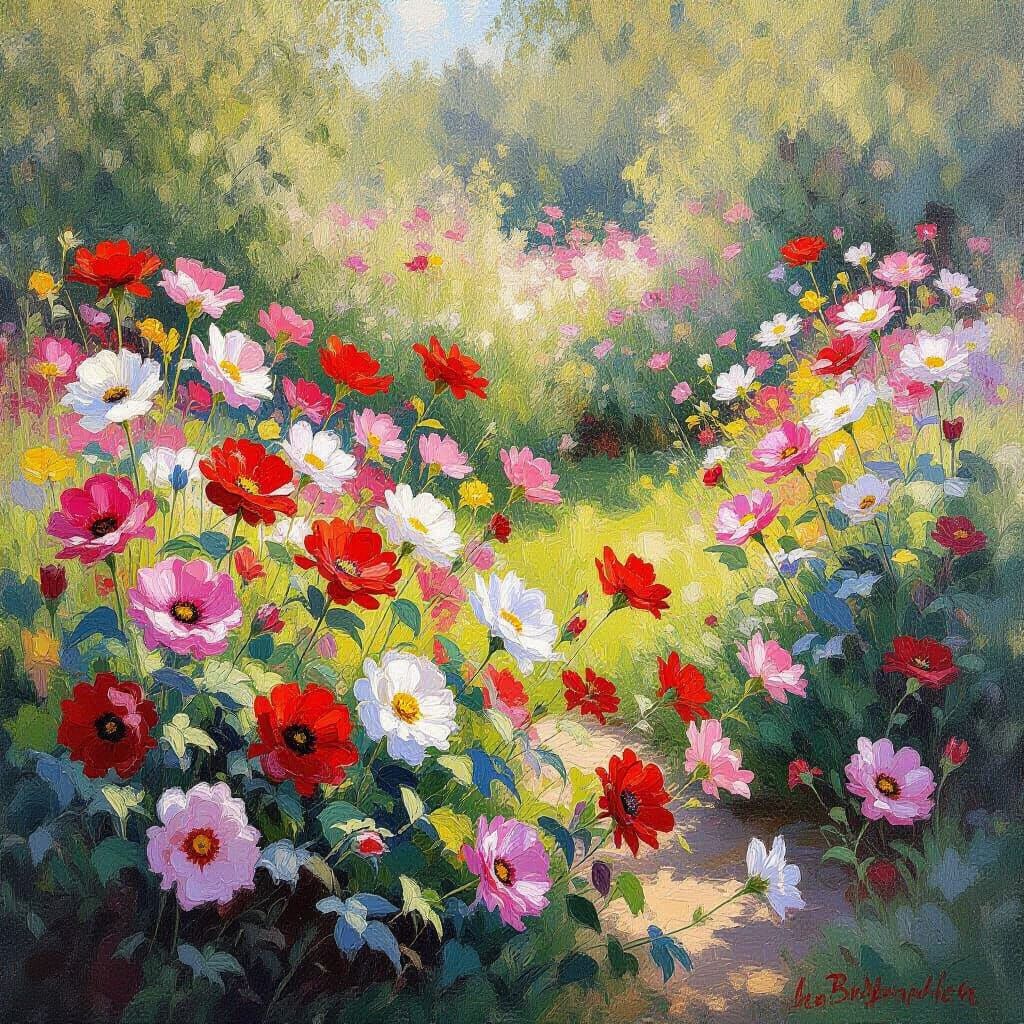 Vibrant Impressionist Garden Flowers in Soft Light