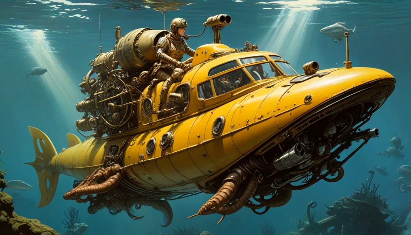 Steampunk Octopus Adventure in Precisionist Style