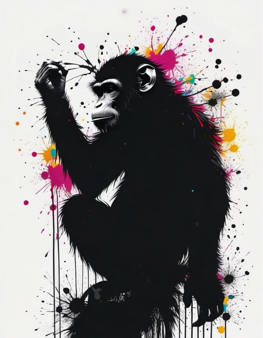 Ink splatter silhouette pop art monkey