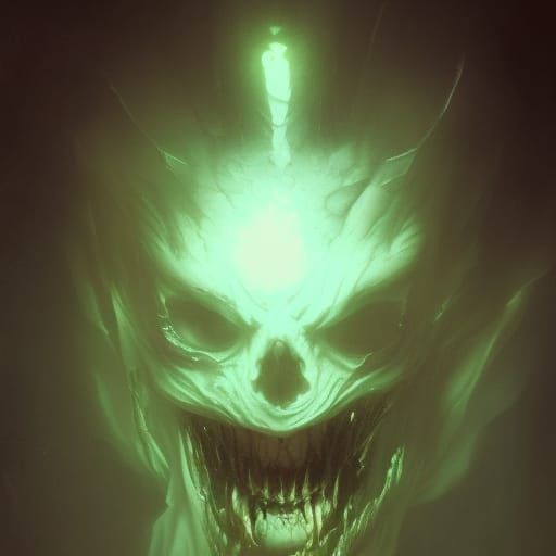 Terrifying Translucent Green Ghost with Chains