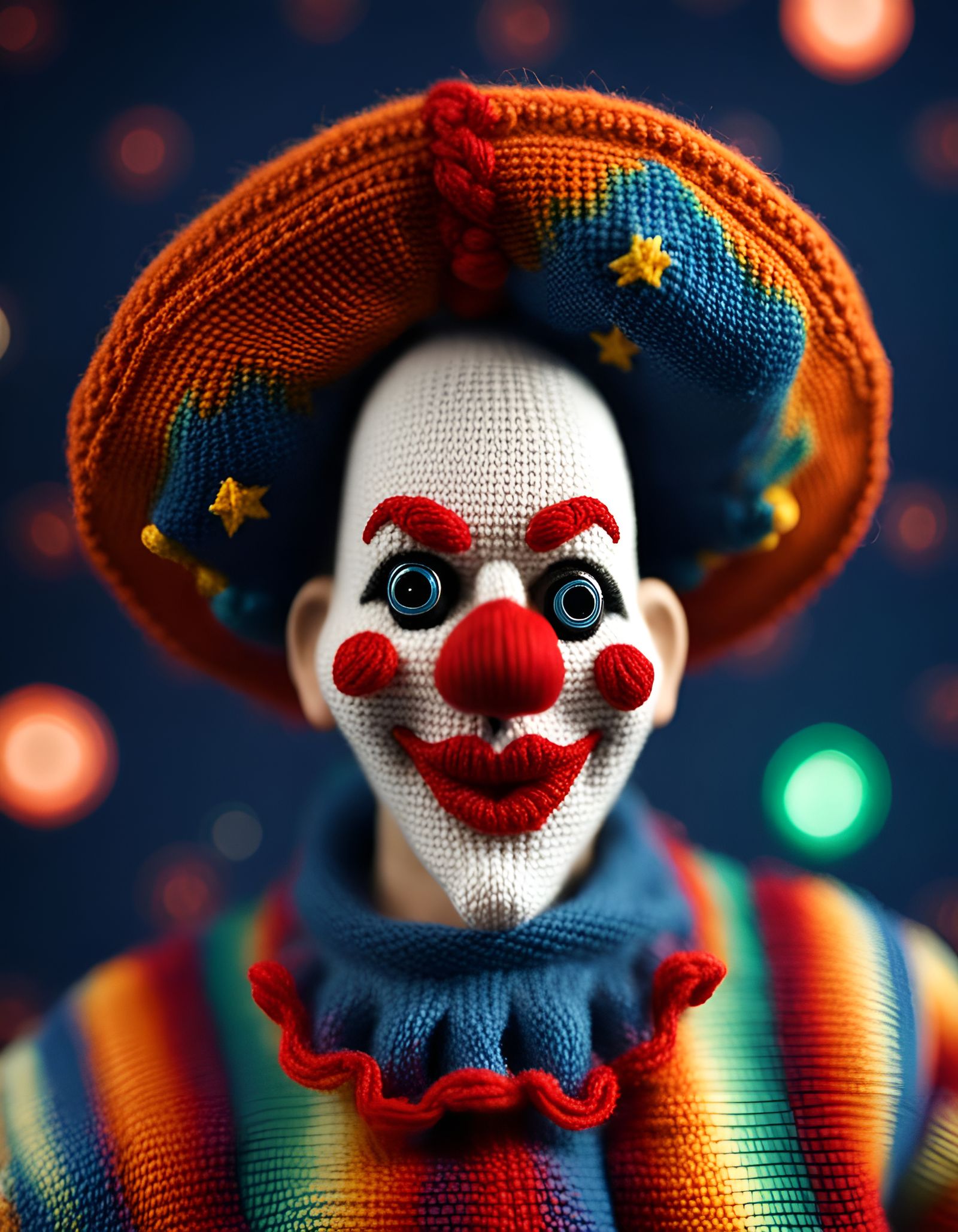 Mexican Clown Gliding Among Stars in Knitting Pattern