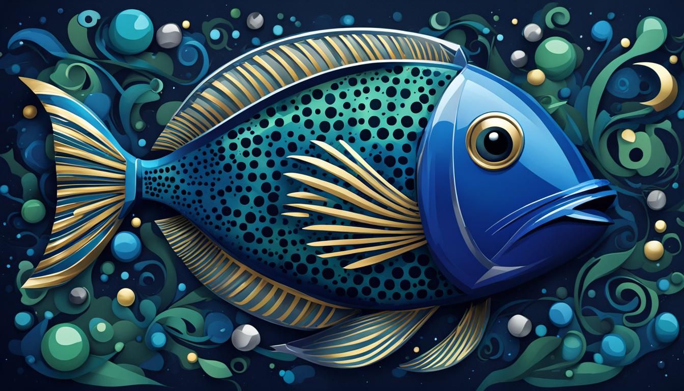 Egyptian Cartoon Fish in Abstract Tech Ocean