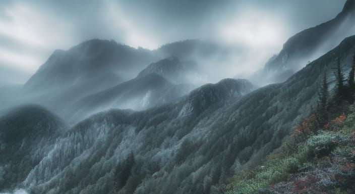 Misty Mountain Landscape in Atmospheric Style