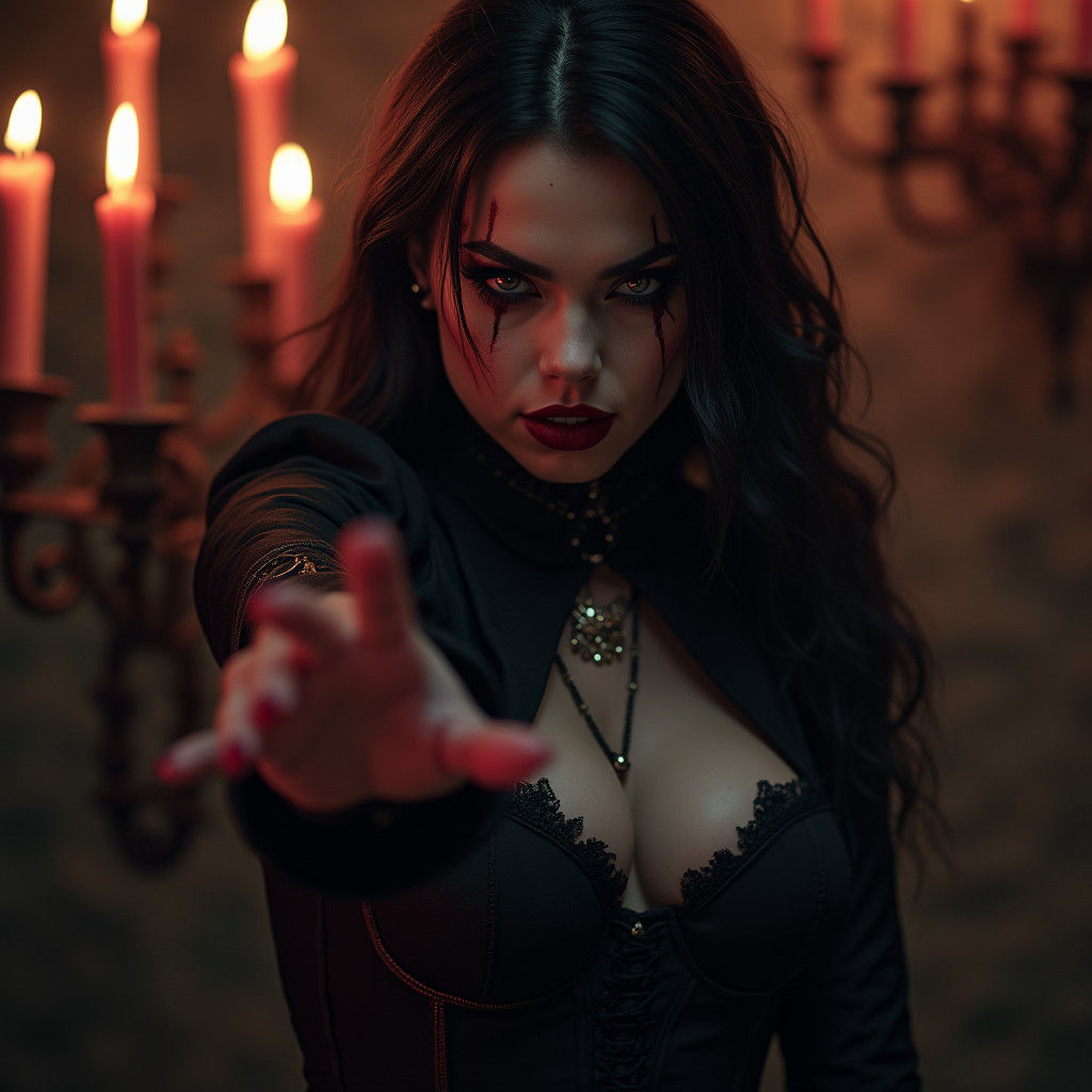 Goth Vampiress Reaching Out From Dungeon in Dark Fantasy