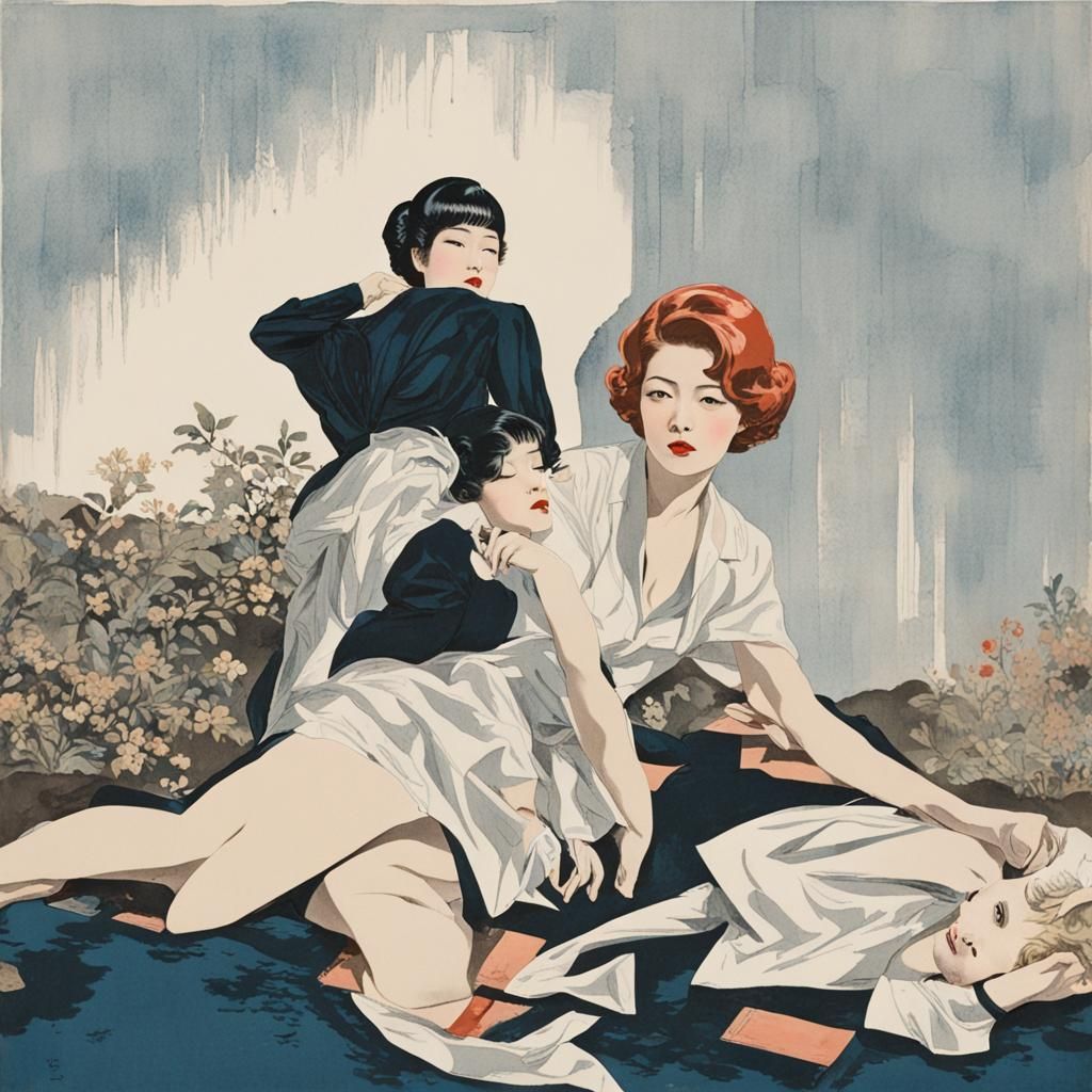 Two women in captivatingly close pose, 16k resolution, lesbi...