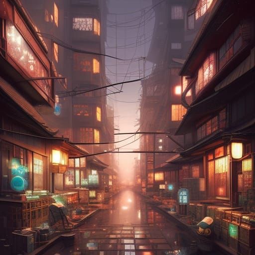 Detailed Japanese Steampunk Cityscape in Unreal Engine