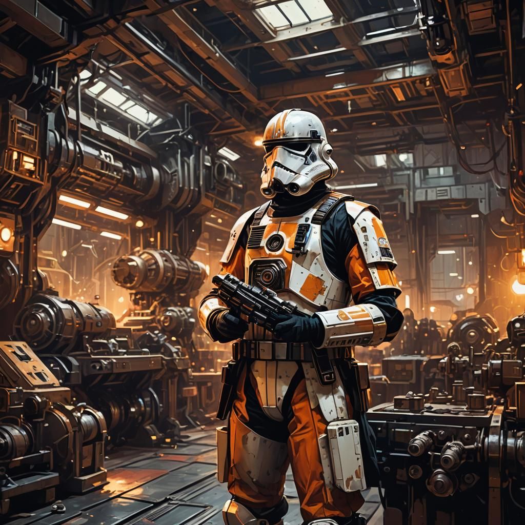 Imperial Mechanic in Impressionist Sci-Fi Illustration